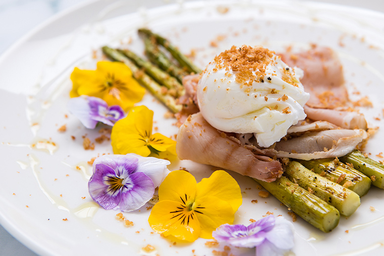 Grilled asparagus and poached egg